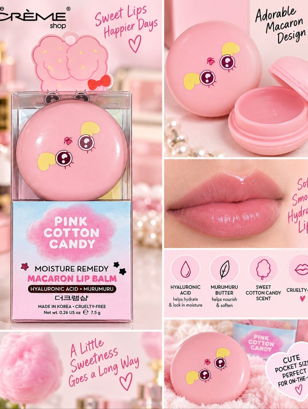 The CREME SHOP Pink Cotton Candy Macaron Lip Balm - Pink